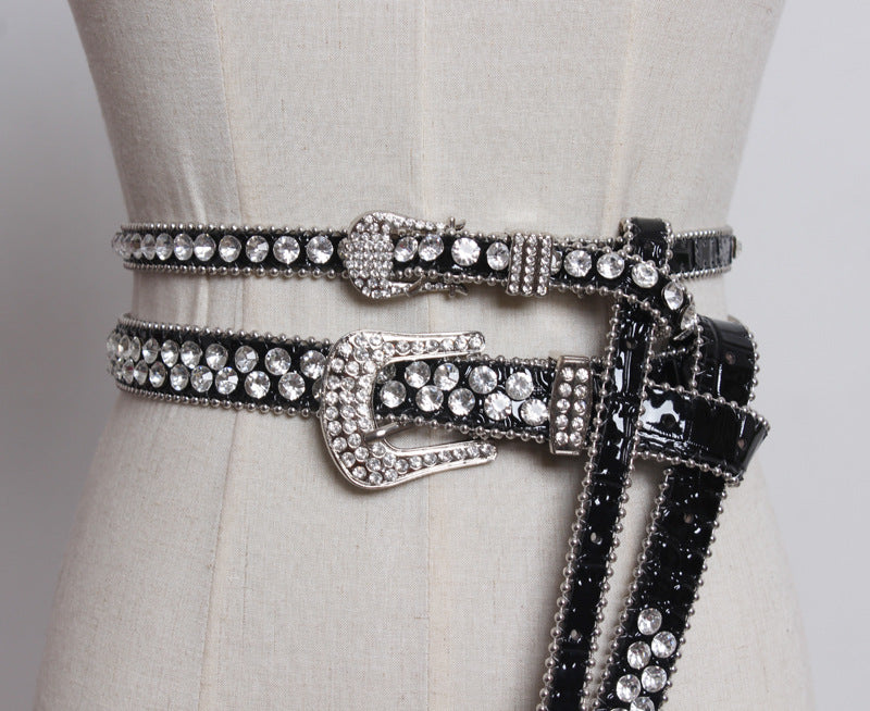 RHINESTONES ON LEATHER BELT