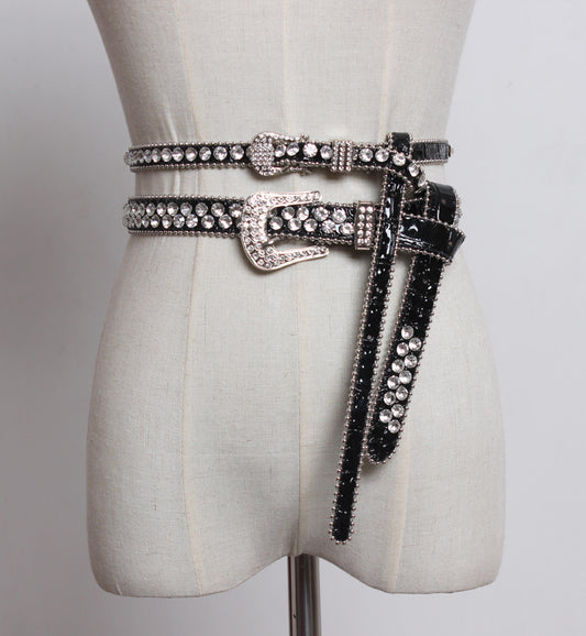 RHINESTONES ON LEATHER BELT