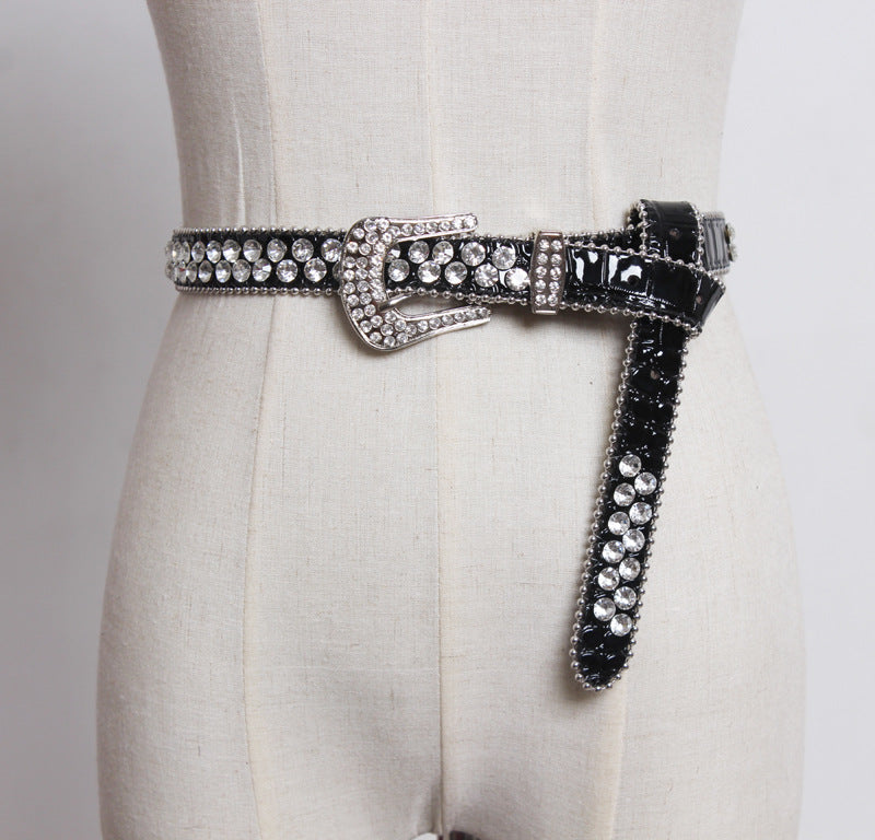 RHINESTONES ON LEATHER BELT