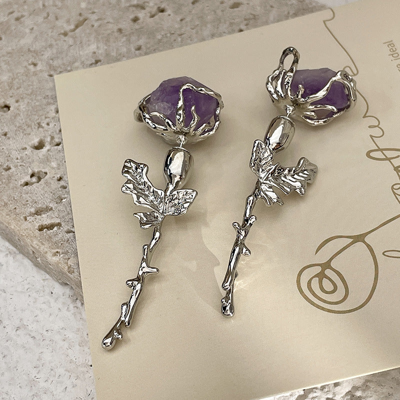 PURPLE ROSE SILVER EARRINGS