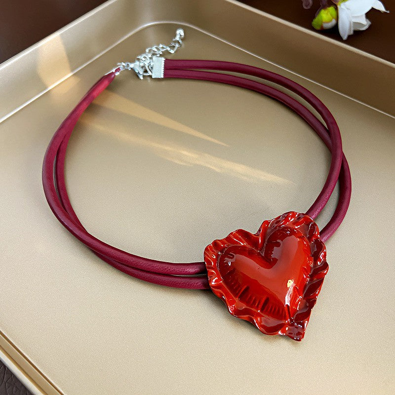 HEART ON LEATHER NECKLACE