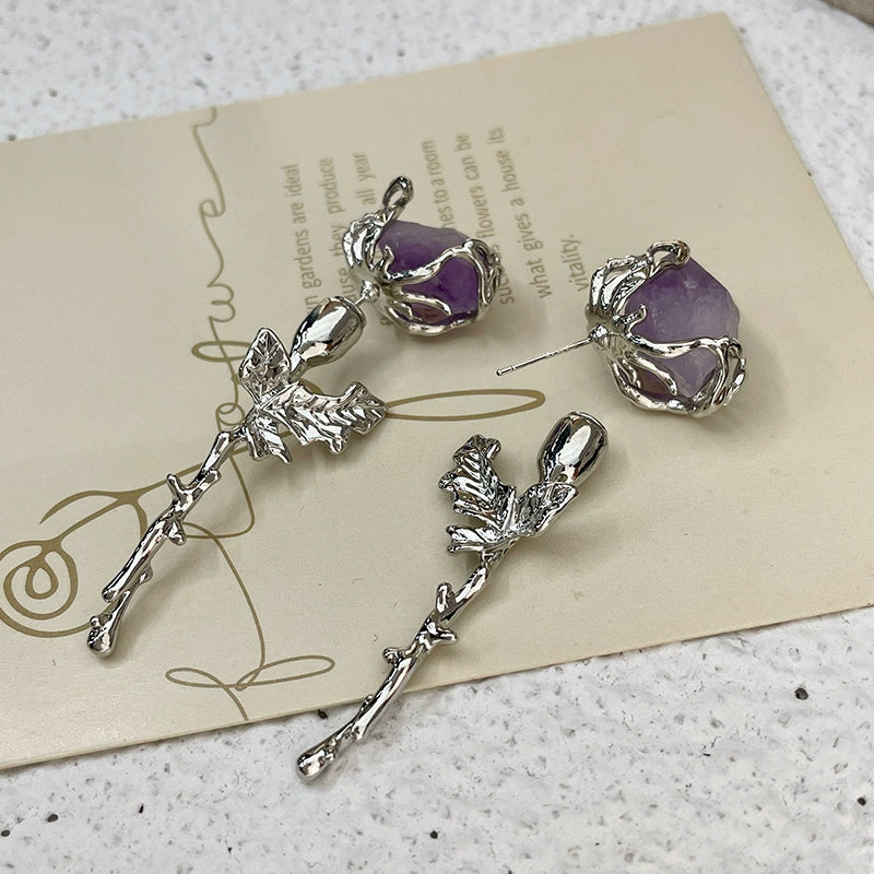 PURPLE ROSE SILVER EARRINGS