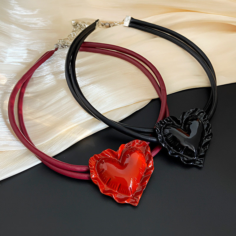 HEART ON LEATHER NECKLACE