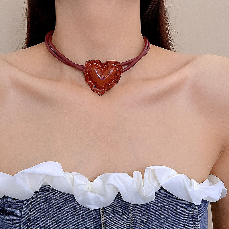 HEART ON LEATHER NECKLACE