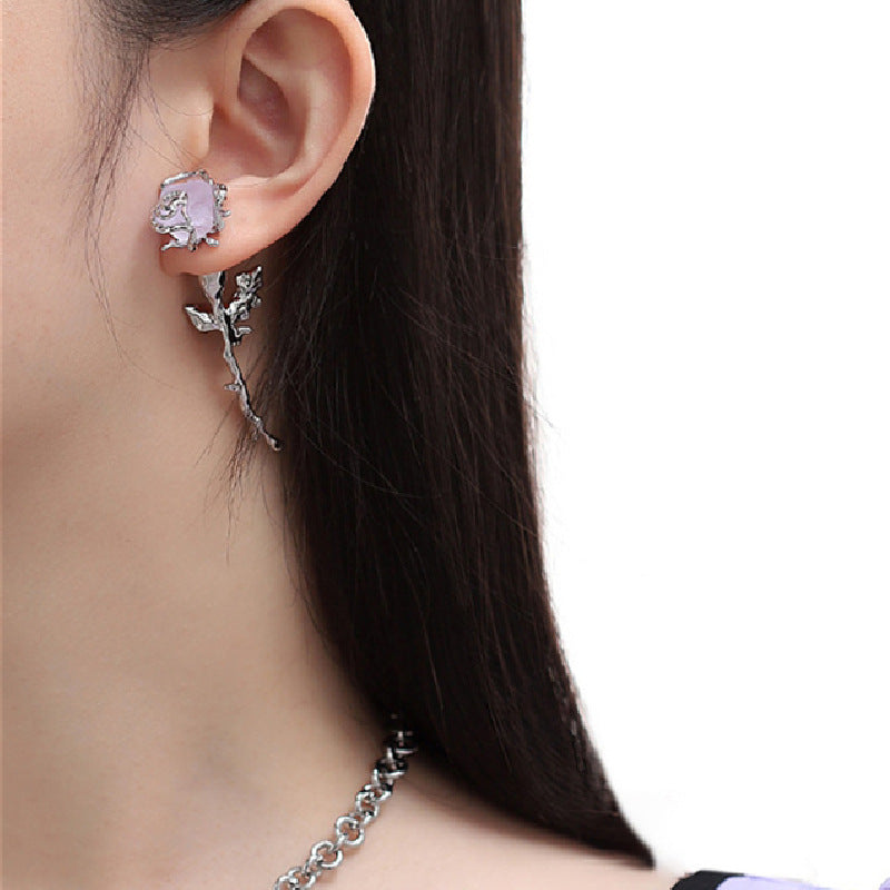 PURPLE ROSE SILVER EARRINGS