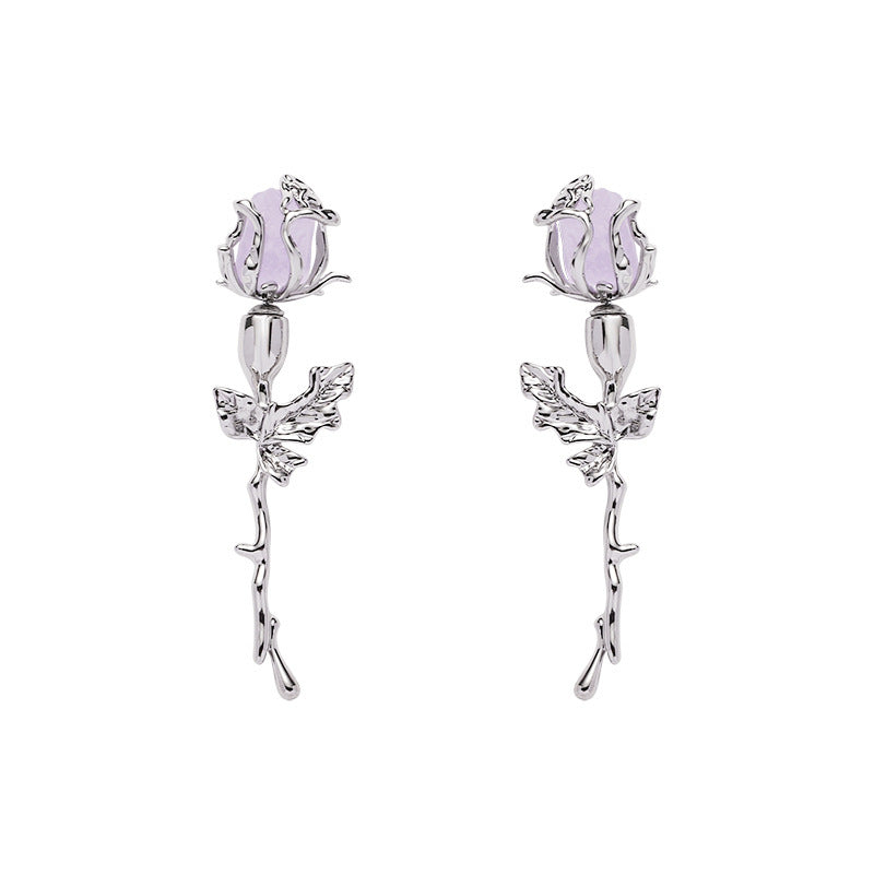 PURPLE ROSE SILVER EARRINGS