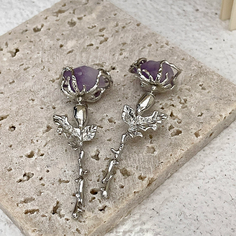 PURPLE ROSE SILVER EARRINGS