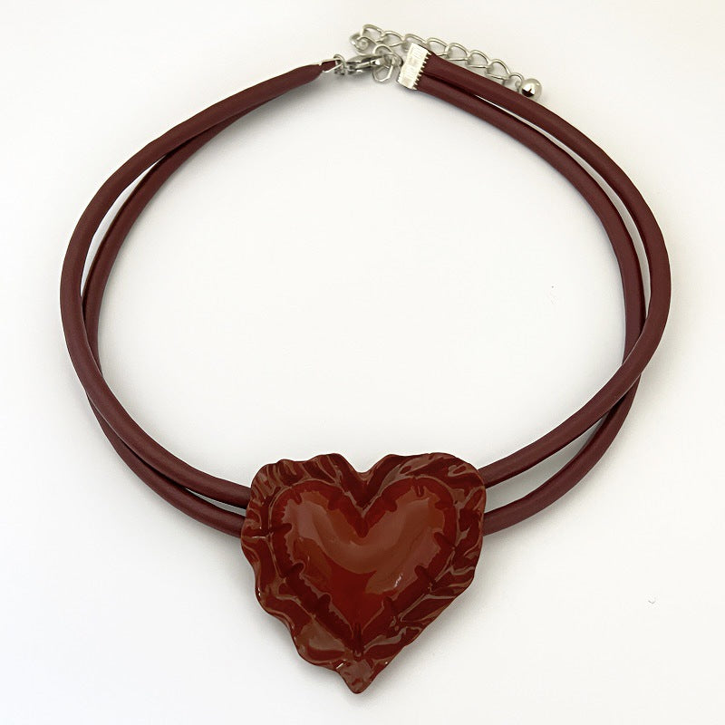 HEART ON LEATHER NECKLACE