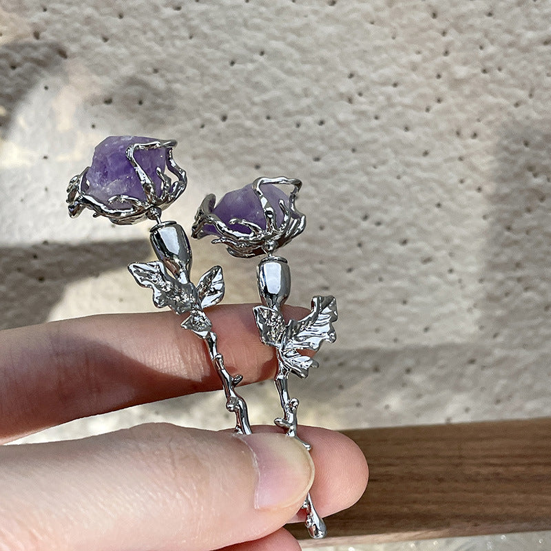 PURPLE ROSE SILVER EARRINGS