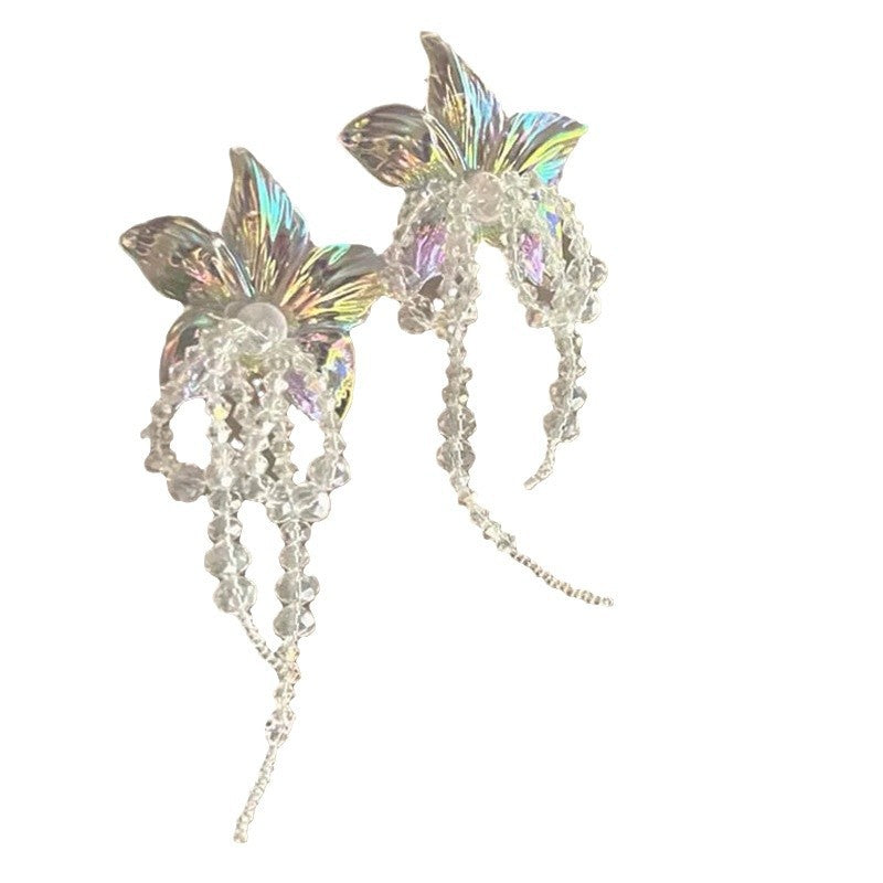 CRYSTAL FLOWER WITH BEADED TASSEL EARRINGS