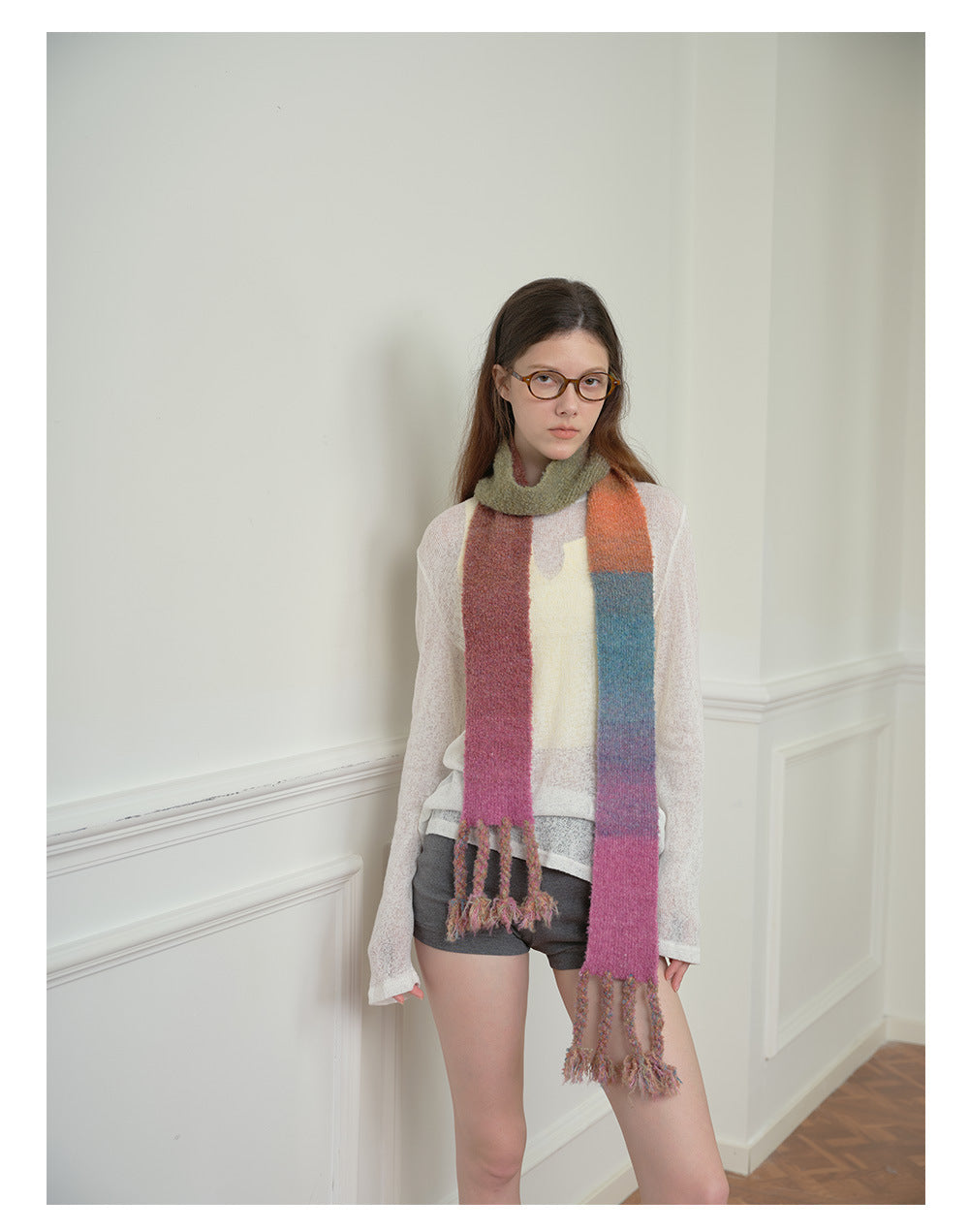 GRADIENT RAW TASSEL SCARF