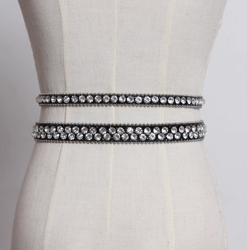 RHINESTONES ON LEATHER BELT